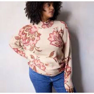 Lauren Conrad Sweater Plus Size 1x Floral Print Beige Mock Neck Fall Winter Warm